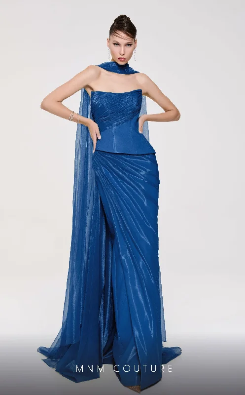 Chiffon and tulle combination wedding dresses MNM Couture F02894 Pleated Long Formal Fitted Evening Porm Dress Chiffon and tulle combination wedding dresses MNM Couture F02894 Pleated Long Formal Fitted Evening Porm Dress