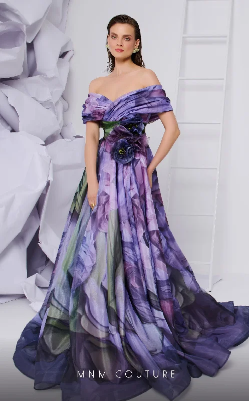 Wedding dresses with a lace - trimmed veil attachment MNM Couture F02855 A Line Pleated Long Formal Printed Evening Dress Wedding dresses with a lace - trimmed veil attachment MNM Couture F02855 A Line Pleated Long Formal Printed Evening Dress