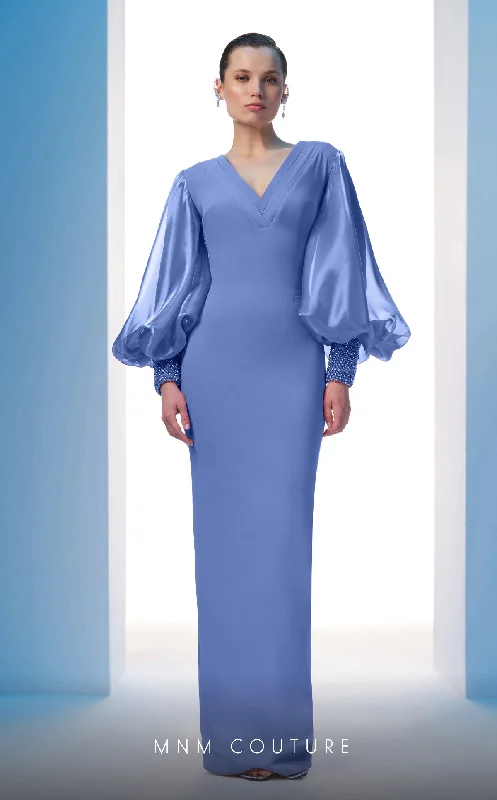 Sleeveless wedding dresses with a beaded belt​ MNM Couture N0606 Beaded Long Sleeve Formal Pleated Evening Dress