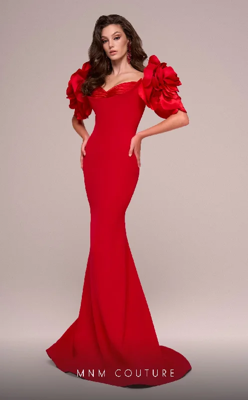 High - low hem wedding dresses for a trendy twist MNM Couture F02886 Fitted Long Formal 3D Floral Appliques Evening Dress High - low hem wedding dresses for a trendy twist MNM Couture F02886 Fitted Long Formal 3D Floral Appliques Evening Dress