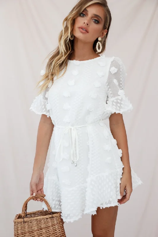 Mini dresses with tiered skirts for added volume Maleny Embellished Fluted Hem Dress White