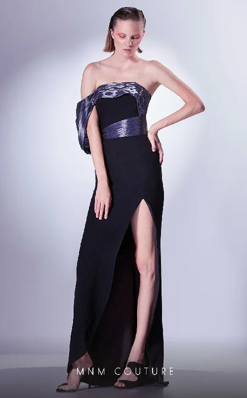 One - shoulder wedding dresses with a flowing sleeve MNM Couture G1326 Pleated Long High Slit Fitted Formal Evening Dress One - shoulder wedding dresses with a flowing sleeve MNM Couture G1326 Pleated Long High Slit Fitted Formal Evening Dress