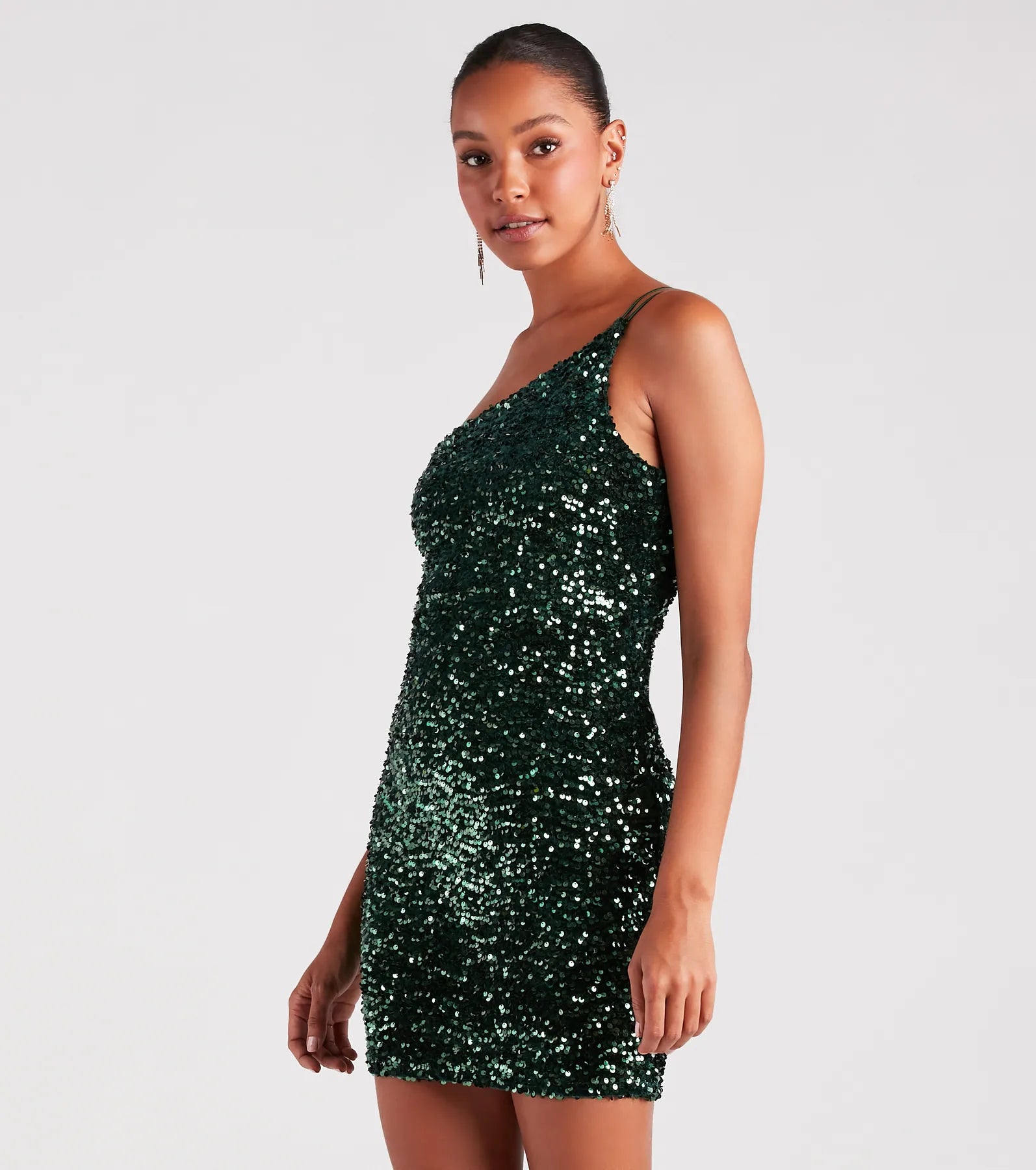 Mini dresses with pom - pom trims for a playful feel Luxe Shine Sequin Velvet Bodycon Mini Dress
