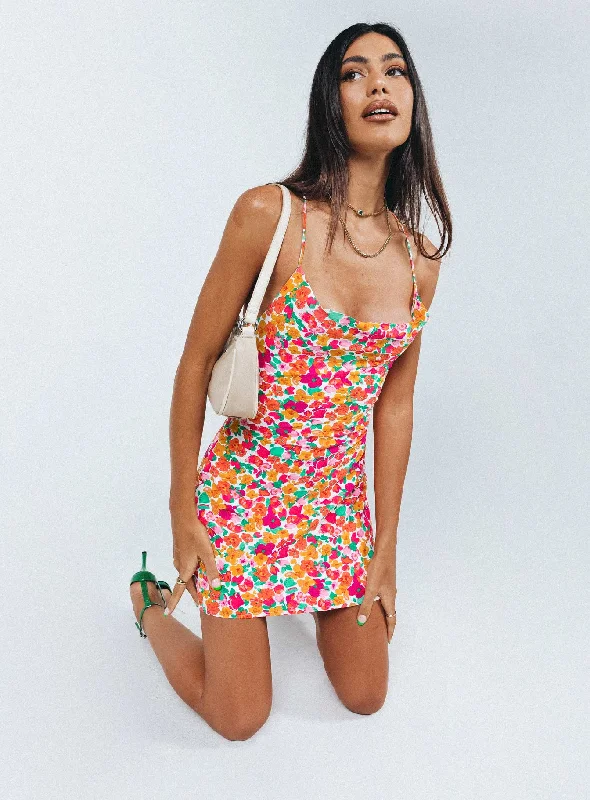 Mini dresses with halter necks for a stylish choice Celena Mini Dress Rainbow Floral