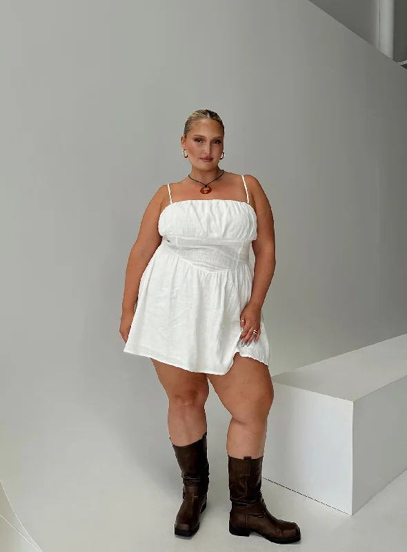 Mini dresses with cold - shoulder designs Slow Dance Linen Blend Mini Dress White Curve