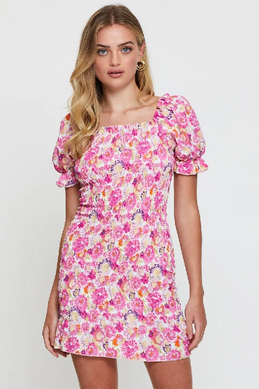 Mini dresses with mesh panels for a sexy and trendy look Print Mini Dress Short Sleeve