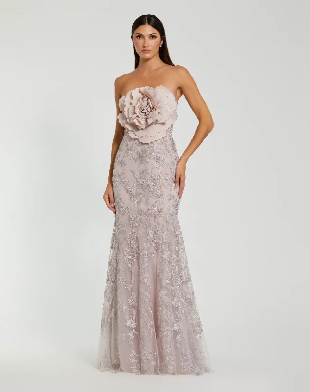 A - line wedding dresses with a beaded neckline​ Mac Duggal 21036 Mermaid Long Formal Beaded Applique Prom Dress