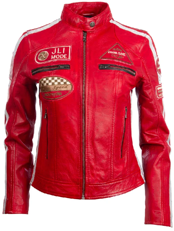 Women's long - length wool blend jackets for a warm and stylish winter look  QOOC Women's Racing Biker - Red