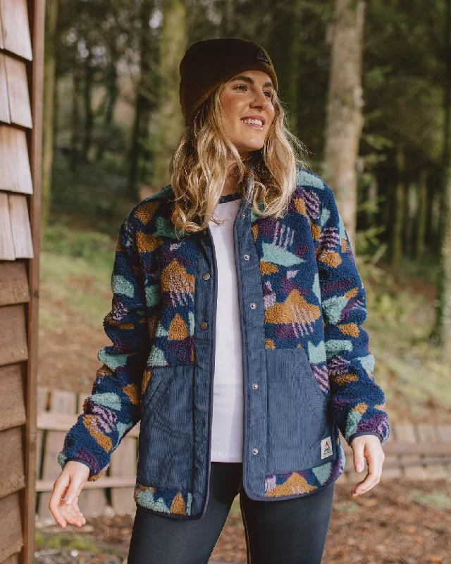 Women's bomber jackets with a holographic finish for a futuristic and eye - catching look  Clover Recycled Deep-Pile Sherpa Fleece - Deep Blue Camo Pattern