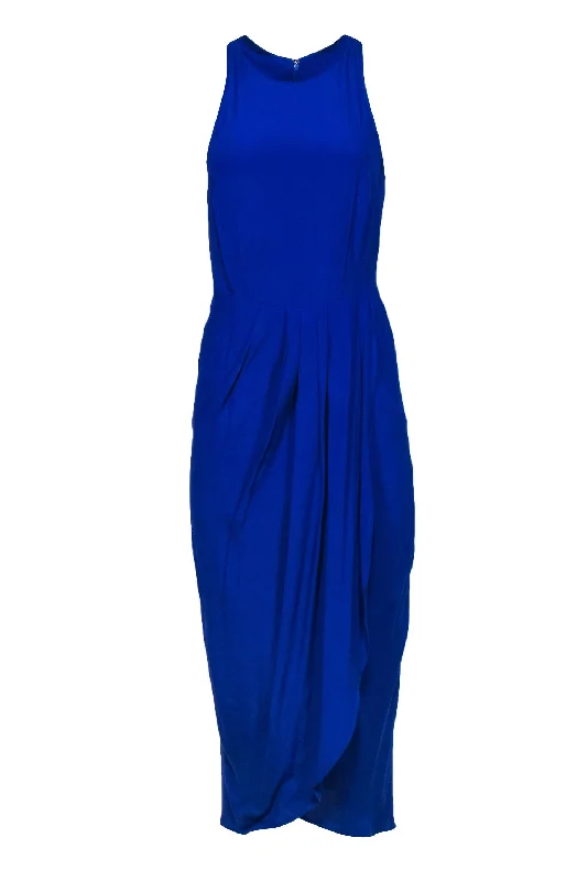 Wrap - Style Women Dress with Adjustable Fit for All Body Types Wrap - Style Women Dress with Adjustable Fit for All Body Types Yumi Kim - Cobalt Blue Sleeveless High Slit Pleated Maxi Dress Sz S