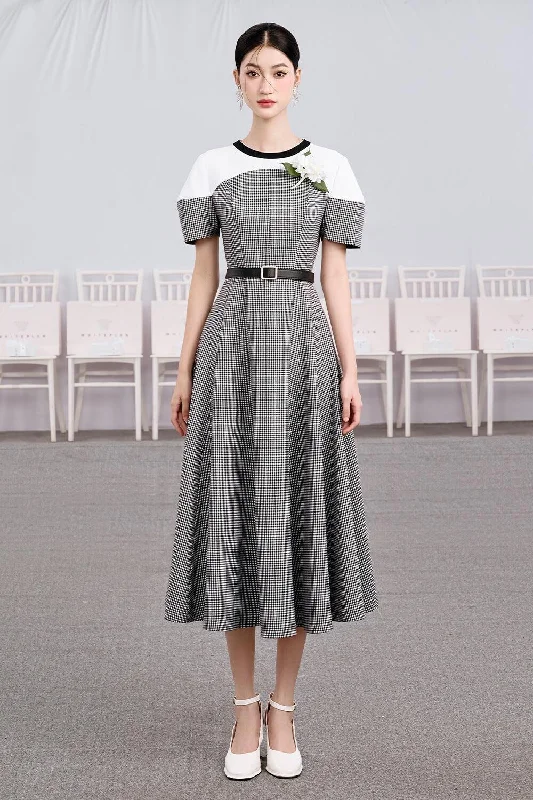 Church A-line Puffy Sleeved Cotton Midi Dress