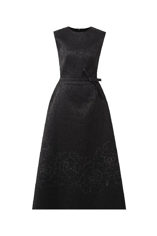 Ellen A-line Sleeveless Brocade Midi Dress