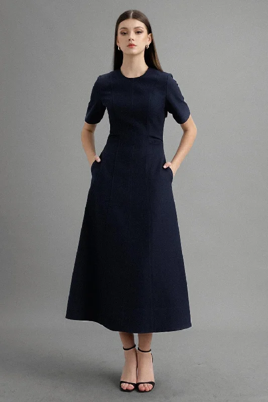 Karen A-line Round Neck Polycotton Midi Dress