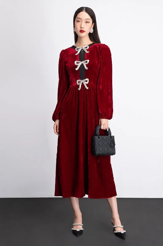 Maddie A-line Puffy Sleeved Velvet Midi Dress