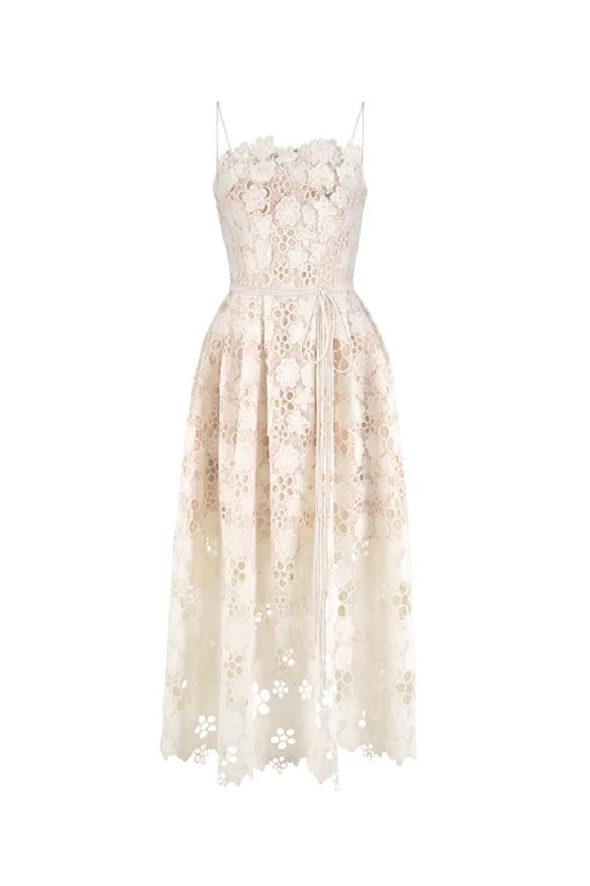 Maria A-line Sleeveless Lace Midi Dress