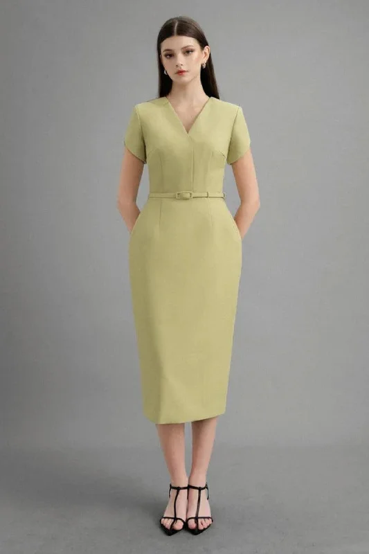 Sarah Pegged V-Neck Polycotton Midi Dress