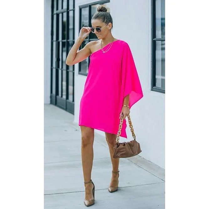 Fuchsia One Shoulder Statement Dress