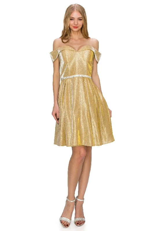 Gold Off Shoulder Junior Bridesmaid Dress for Women, Sizes XS-3XL