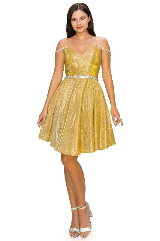 Gold Pleated Bodice Junior Bridesmaid Dress for Women, Sizes XS-3XL