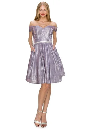 Lilac Off Shoulder Junior Bridesmaid Dress for Women, Sizes XS-3XL