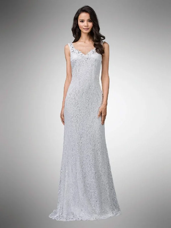 Dancing Queen Bridal - 9981 Bedazzled Lace V-neck Sheath Dress