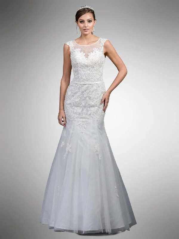 Dancing Queen Bridal - A7000 Lace Applique Illusion Bateau Trumpet Gown