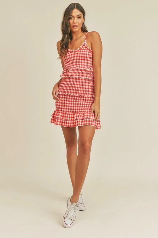 Lily Red Gingham Smocked Ruffle Mini Dress