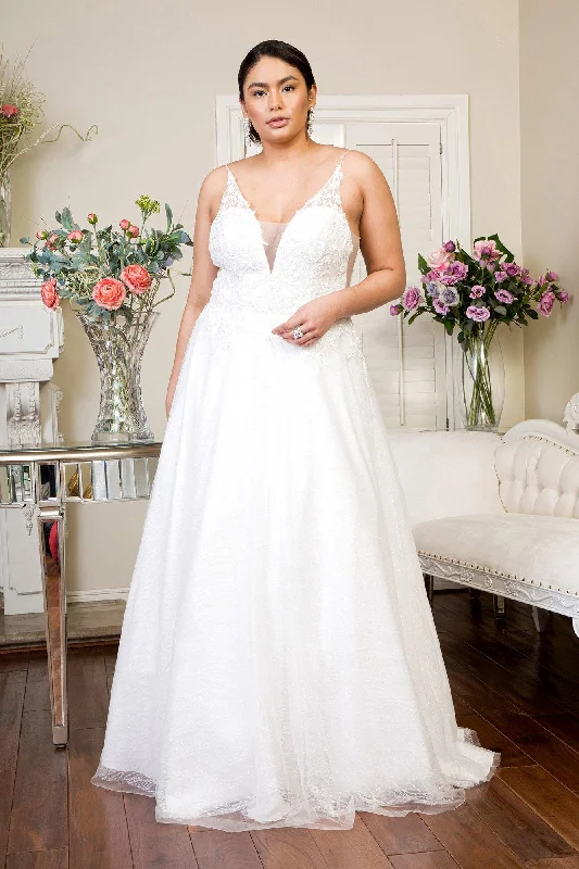 Long Beads Embellished Glitter Mesh Wedding Gown