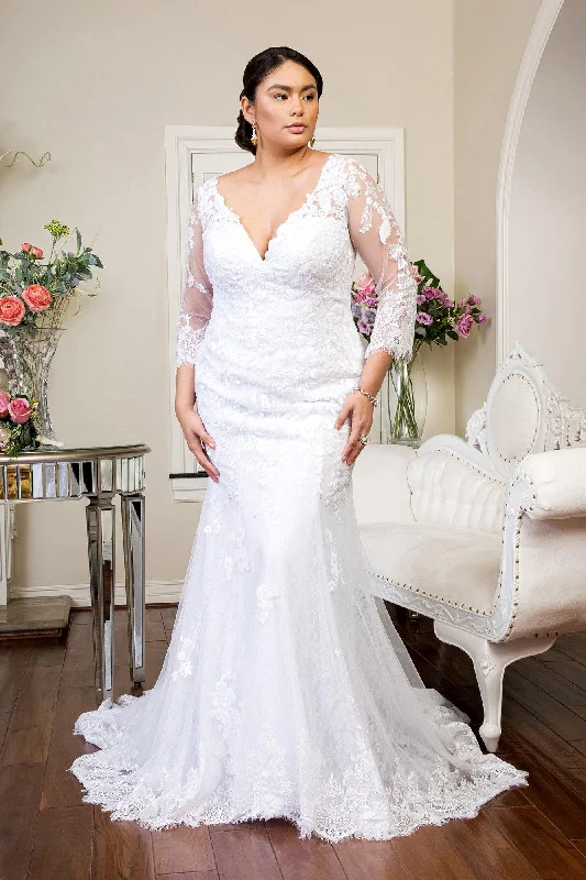 Long Sleeve Sheer Back Mesh Bridal Gown