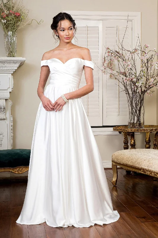 Long Off Shoulder A Line Wedding Gown