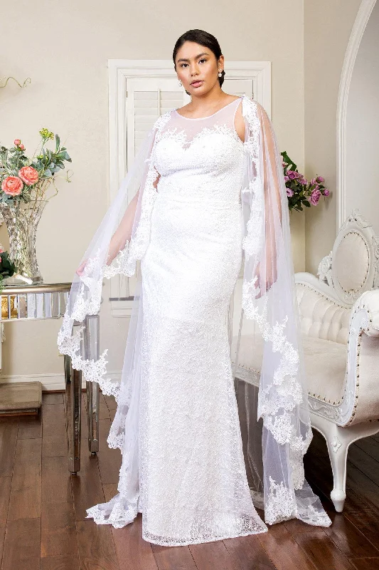 Long Sleeveless Cape Lace Wedding Gown