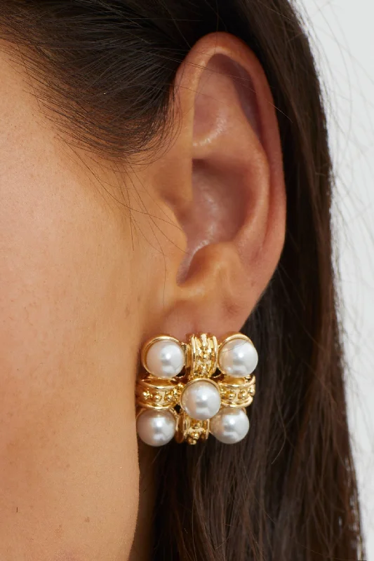 Montage Pearl Stud Earrings Gold