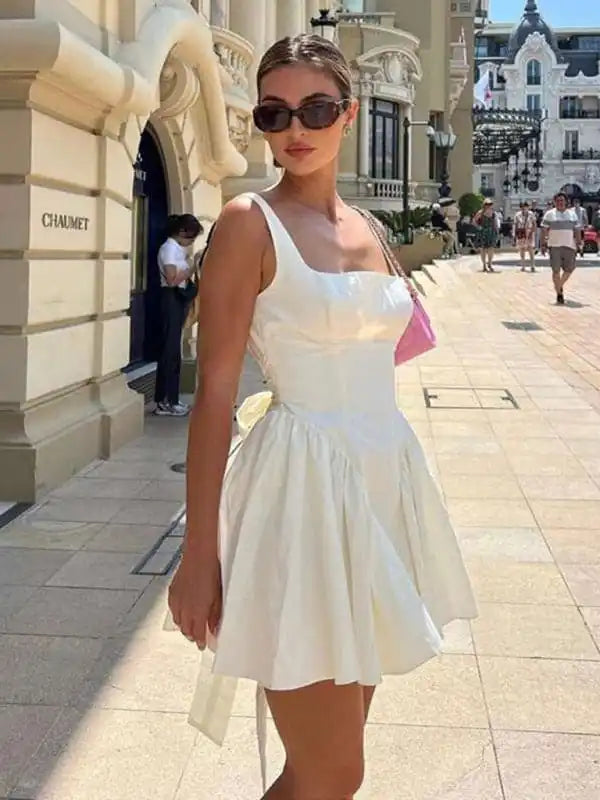 New women’s sexy backless strappy bow evening dress