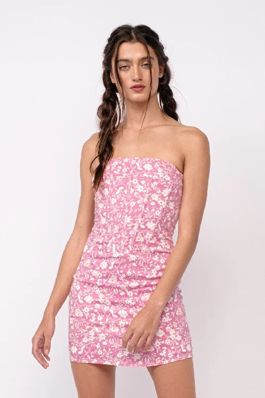 Reagan Pink Floral Strapless Corset Dress