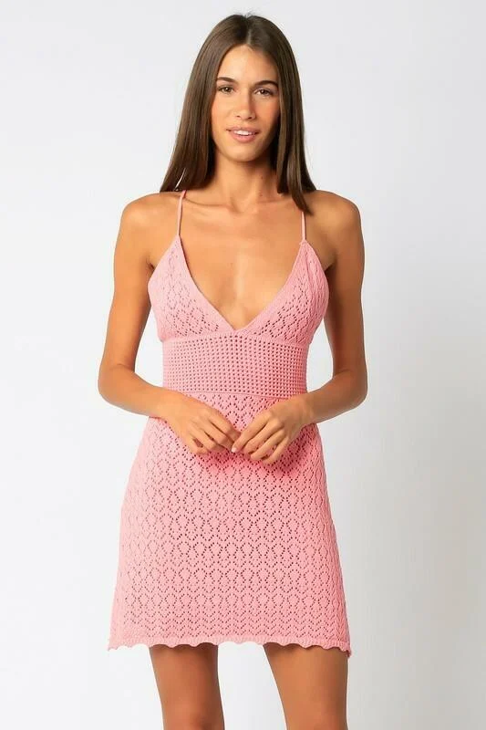 Sea You Soon Pink Crochet Mini Dress