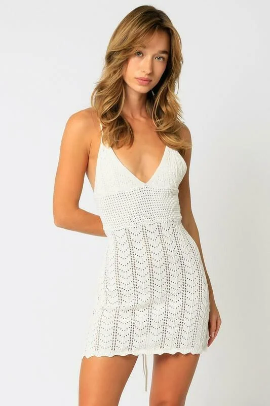 Sea You Soon White Crochet Mini Dress