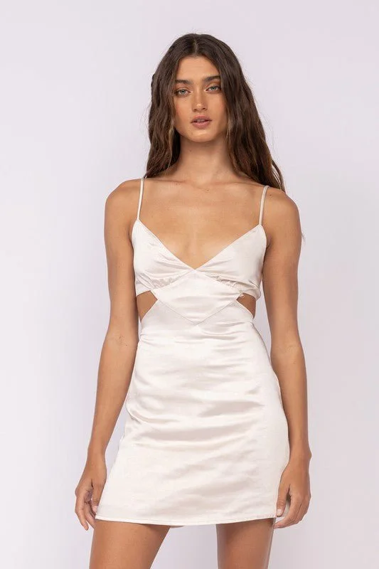 Sweet Talker Cream Satin Cutout Mini Dress