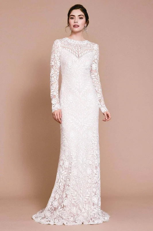 Tadashi Shoji - Long Sleeve Embroidered Bateau Wedding Dress