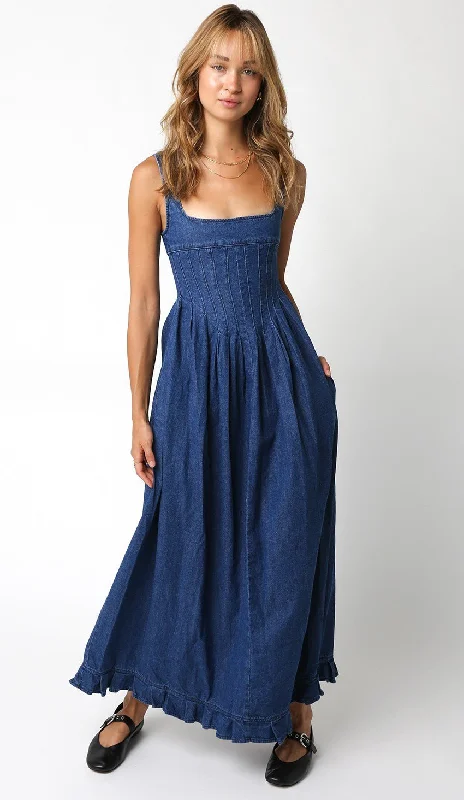 Eleni Denim Corset Maxi Dress