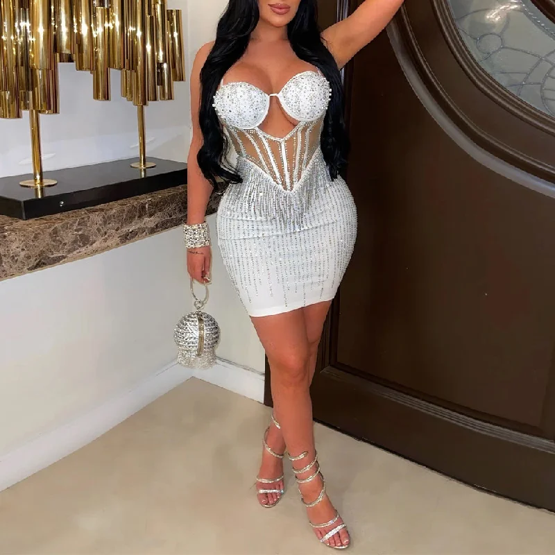 Prom dresses with one - shoulder designs and feather accents for a bold statement MALYBGG Heat-Set Rhinestones Stretchy Spaghetti Strap Gown 2883LY